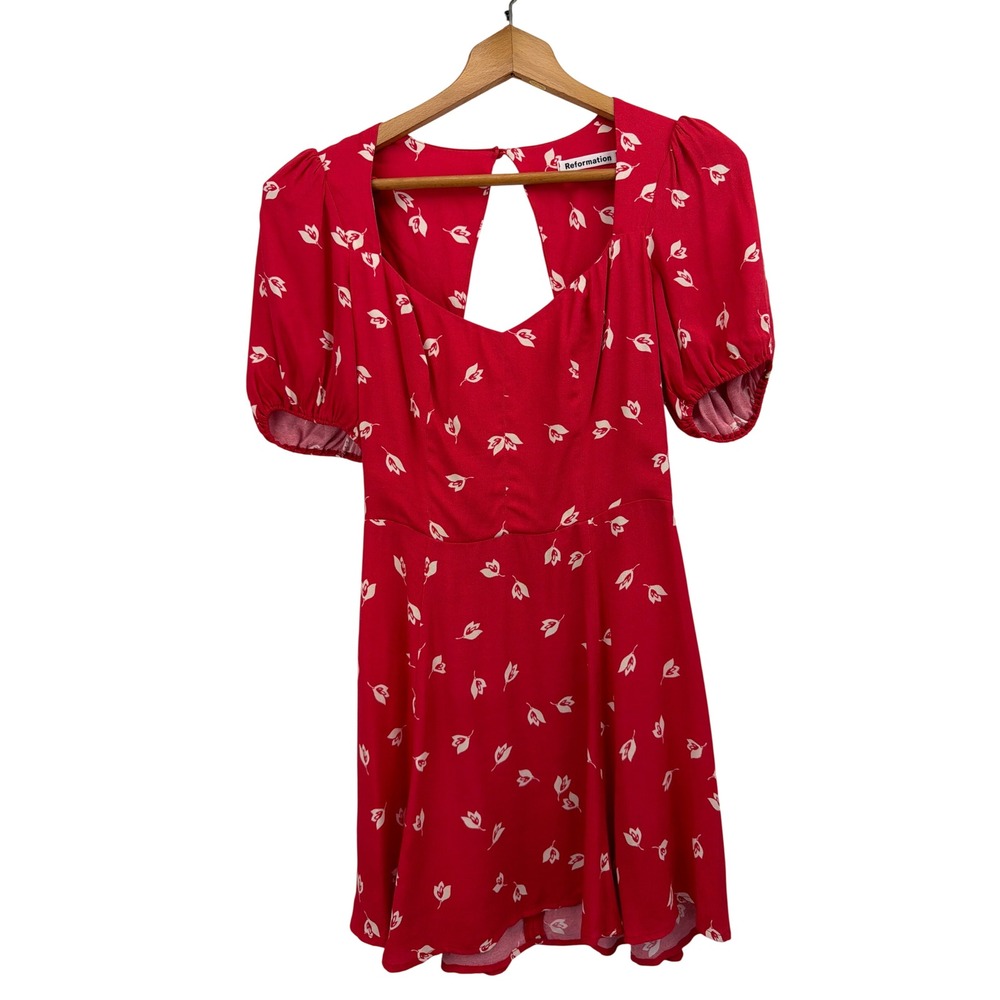 Reformation Red Mini Dress with White Floral Print - Picture 5 of 10